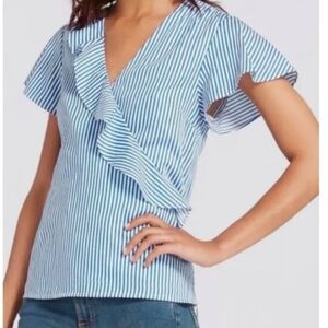 Draper James Stripe Wrap Pinstripe Blouse Size 2 Country Club Chic
